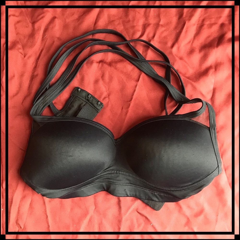 Black double strap cross back bra